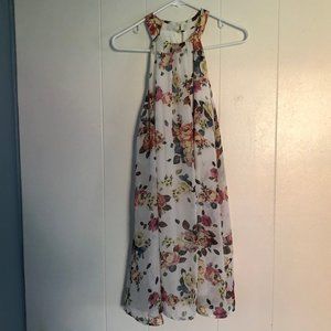 white, floral, dress, halter dress